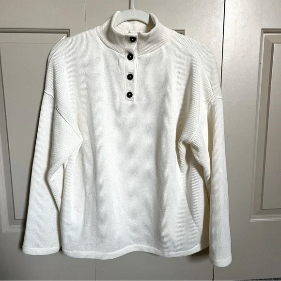 Madewell Mock Neck Button Back Top, Size M - Picture 2 of 8